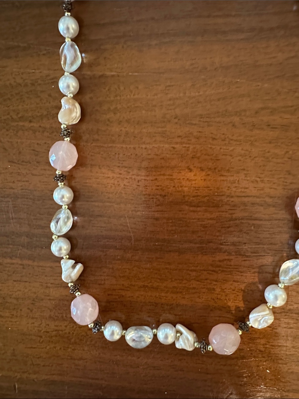Pink Faceted Stone & Faux Pearl Bead Long Necklace - Picture 4 of 5